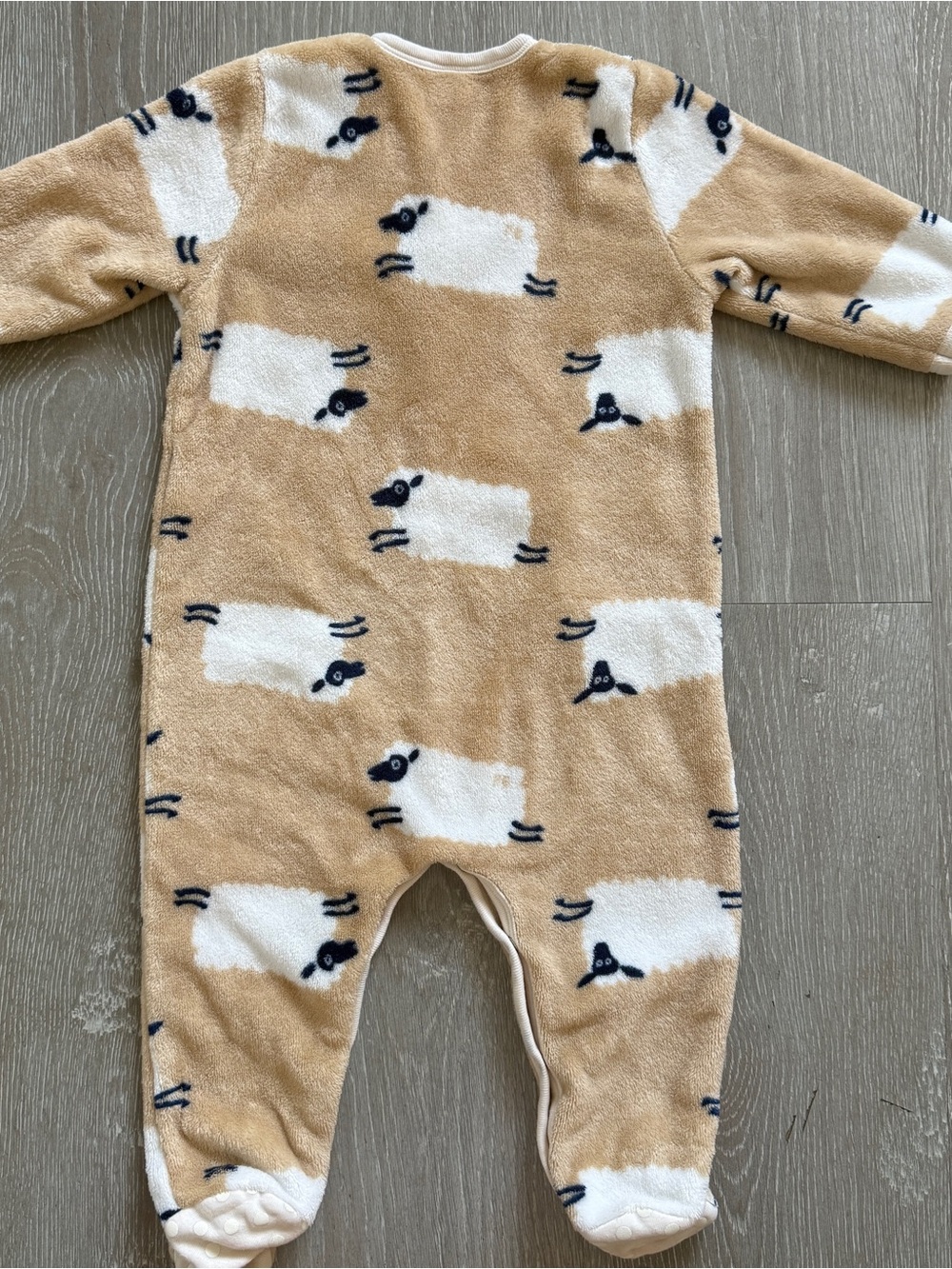 Baby Cozy Sheep-Print Fleece Onesie - Tan/White - 12M (74cm) - Picture 7 of 10